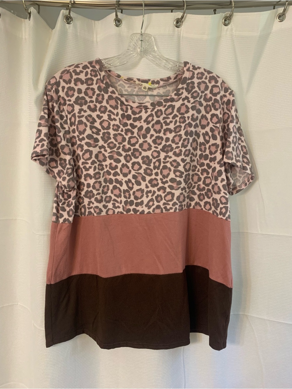 Pink Leopard Colorblock Short Sleeve Tee